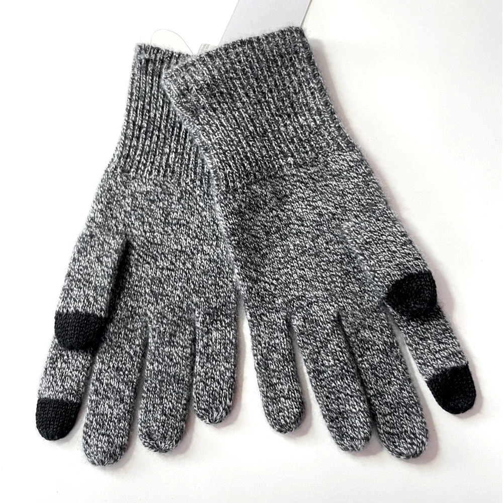 Nordstrom Rack Women’s 100% Cashmere Soft Gloves OS Heather Black Tech-Touch